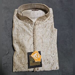 NWT Manyavar Cream Mens Indian Kurta Pajama Set XL